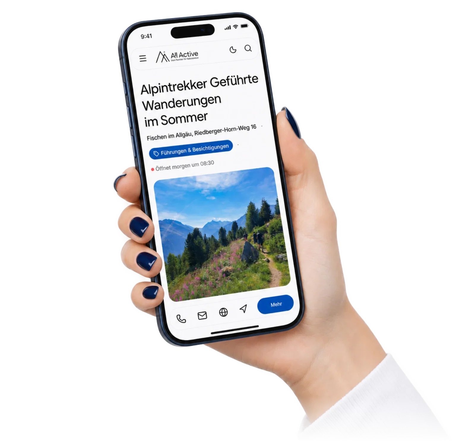 All Active Partner-Eintrag mit Instagram-Beiträgen auf dem Handy